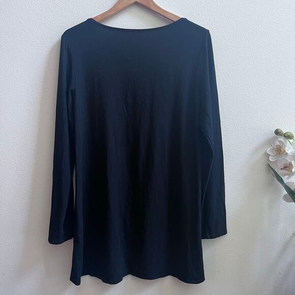 Eileen Fisher Black Jersey Long Sleeve Shift Dress size M Minimalist - Picture 2 of 6